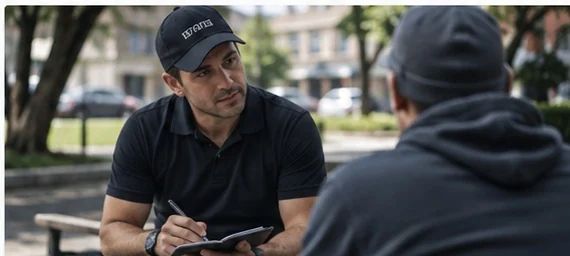 Investigator conducting a professional field interview