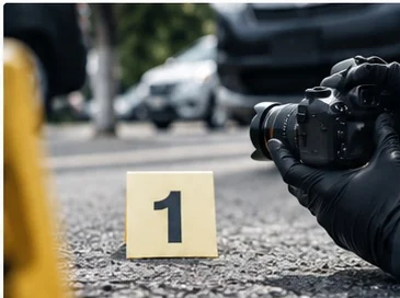 Investigator photographing and documenting conditions at a scene